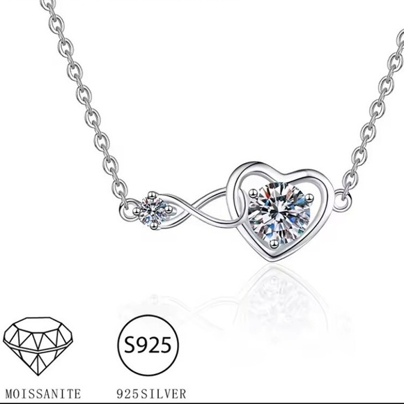 S925‎ Sterling Silver 1CT Moissanite Infinity Heart Necklace - Picture 1 of 10